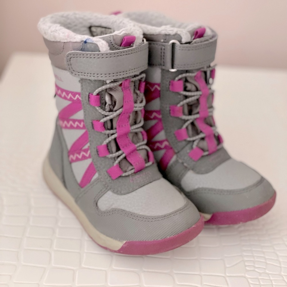 Gray and Pink Kids Boots